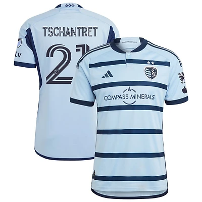 Cielo Tschantret Men's adidas Light Blue Sporting Kansas City 2023 Hoops 4.0 Authentic Custom Jersey