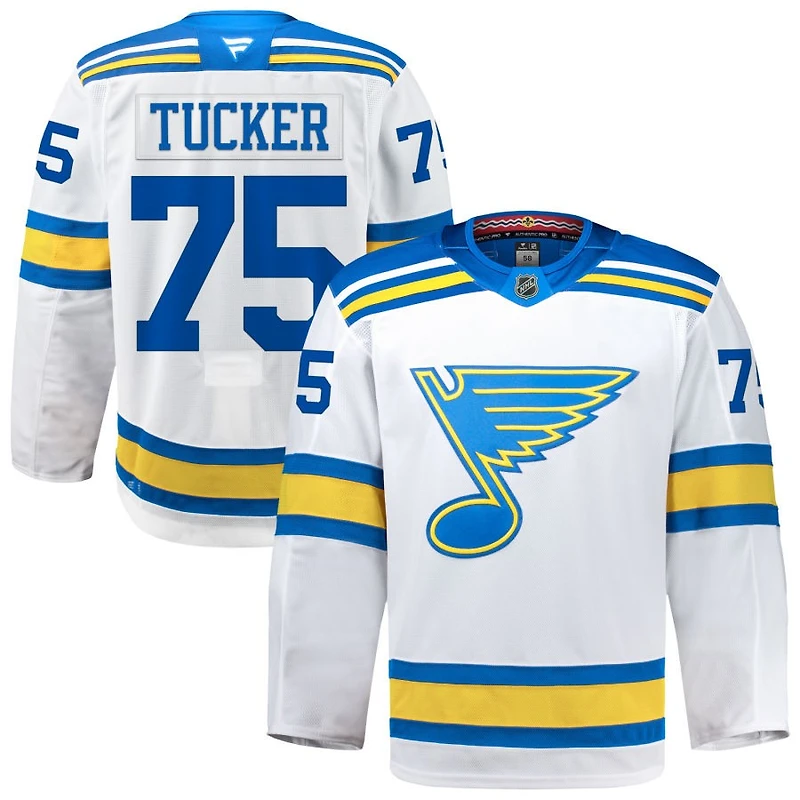 Tyler Tucker Men's Fanatics White St. Louis Blues Away Authentic Pro Custom Jersey