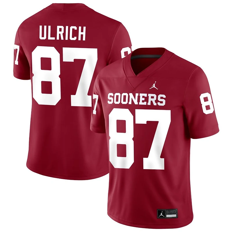 Jacob Ulrich Men's Jordan Brand Crimson Oklahoma Sooners NIL Pick-A-Player Football Replica Jersey