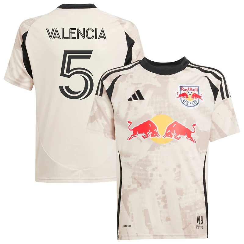 Omar Valencia Youth adidas  Tan New York Red Bulls 2025 Stone Kit Replica Custom Jersey