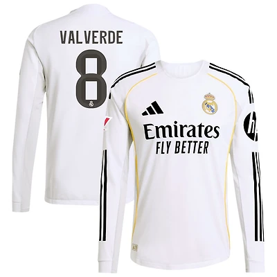 Federico Valverde Men's adidas White Real Madrid 2025/26 Home Authentic Long Sleeve Custom Jersey
