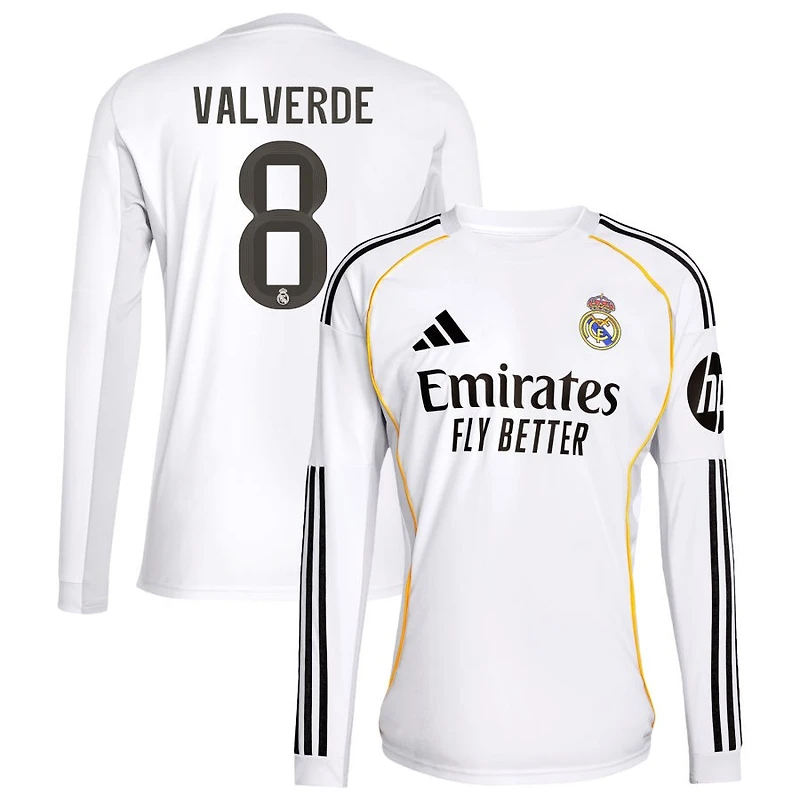 Federico Valverde Men's adidas White Real Madrid 2025/26 Home Replica Long Sleeve Custom Jersey