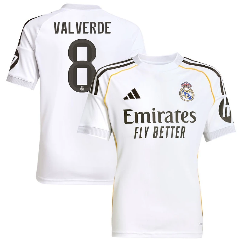 Federico Valverde Youth adidas White Real Madrid 2025/26 Home Replica Custom Jersey