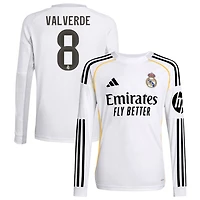 Federico Valverde Youth adidas White Real Madrid 2025/26 Home Replica Long Sleeve Custom Jersey