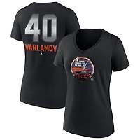 Women's Black New York Islanders Personalized Midnight Mascot Logo V-Neck T-Shirt