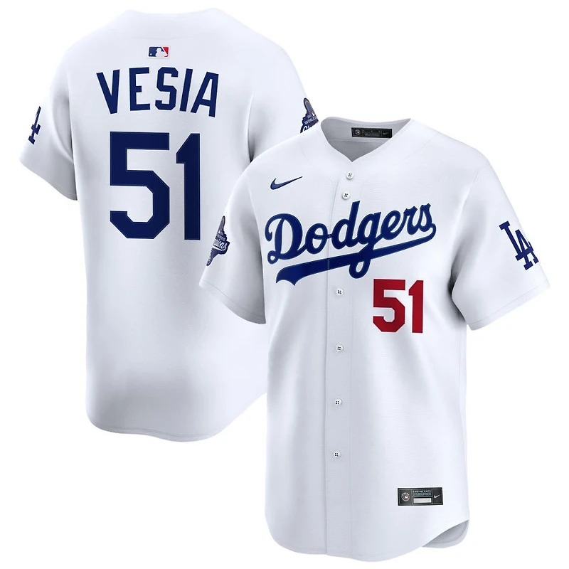 Alex Vesia Men's Nike  White Los Angeles Dodgers 2025 World Series Champions Home Custom Limited Jersey