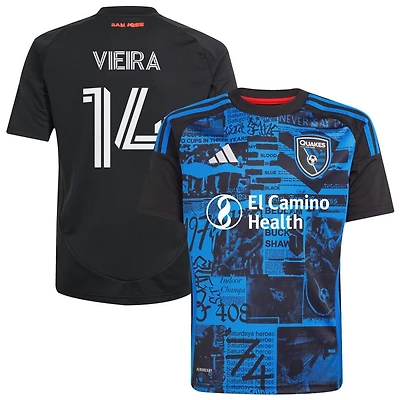Ronaldo Vieira Youth adidas  Black San Jose Earthquakes 2025 Headliner Replica Custom Jersey