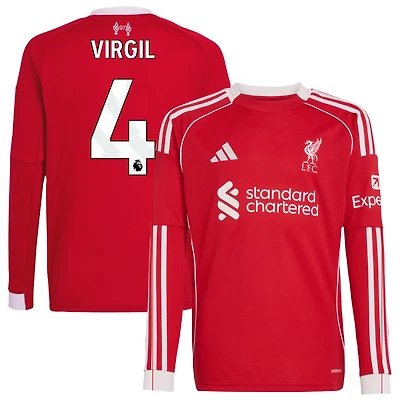 Virgil Virgil Youth adidas  Red Liverpool 2025/26 Home Custom Replica Long Sleeve Jersey