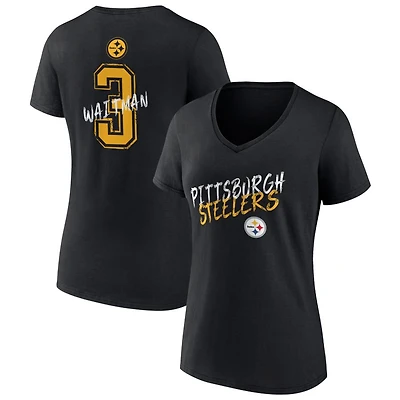 Women's Black Pittsburgh Steelers Hustle Personalized Name & Number V-Neck T-Shirt