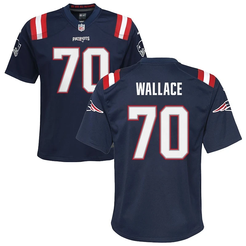 Caedan Wallace Youth Nike Navy New England Patriots Custom Game Jersey