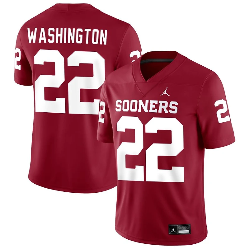 Trynae Washington Men's Jordan Brand Crimson Oklahoma Sooners NIL Pick-A-Player Football Replica Jersey