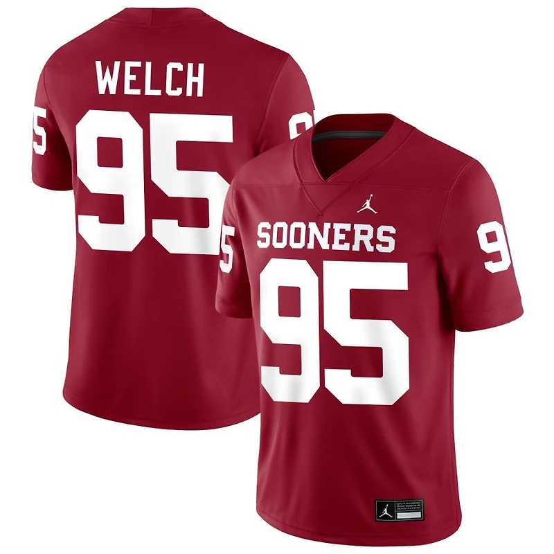 Austin Welch Men's Jordan Brand Crimson Oklahoma Sooners NIL Pick-A-Player Football Replica Jersey