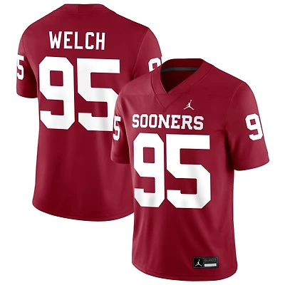 Austin Welch Men's Jordan Brand Crimson Oklahoma Sooners NIL Pick-A-Player Football Replica Jersey