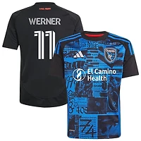 Timo Werner Youth adidas  Black San Jose Earthquakes 2025 Headliner Replica Custom Jersey