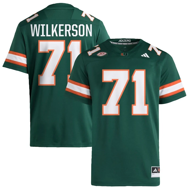 Jaden Wilkerson Men's adidas Green Miami Hurricanes NIL Pick-A-Player Alternate Premier Football Jersey