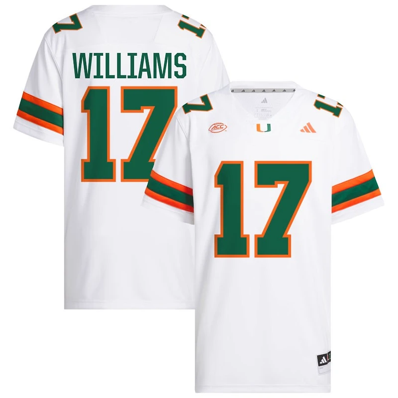 Emory Williams Men's adidas  White Miami Hurricanes NIL Pick-A-Player White Premier Football Jersey