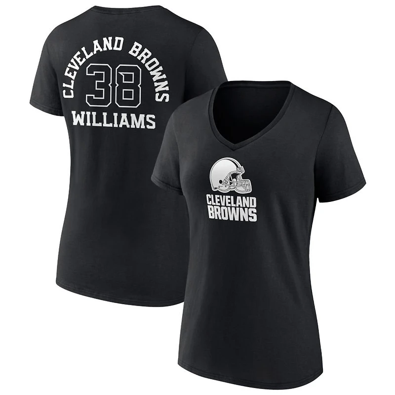 Women's Black Cleveland Browns Personalized Name & Number Monochrome V-Neck T-Shirt