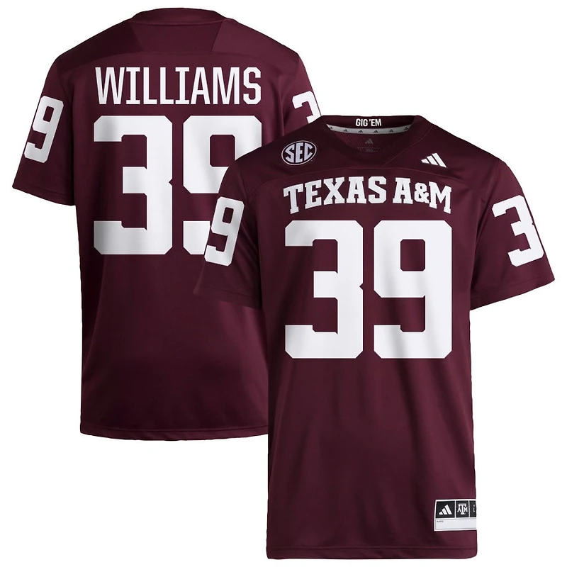Whitaker Williams Men's adidas  Maroon Texas A&M Aggies NIL Pick-A-Player Home Premier Football Jersey