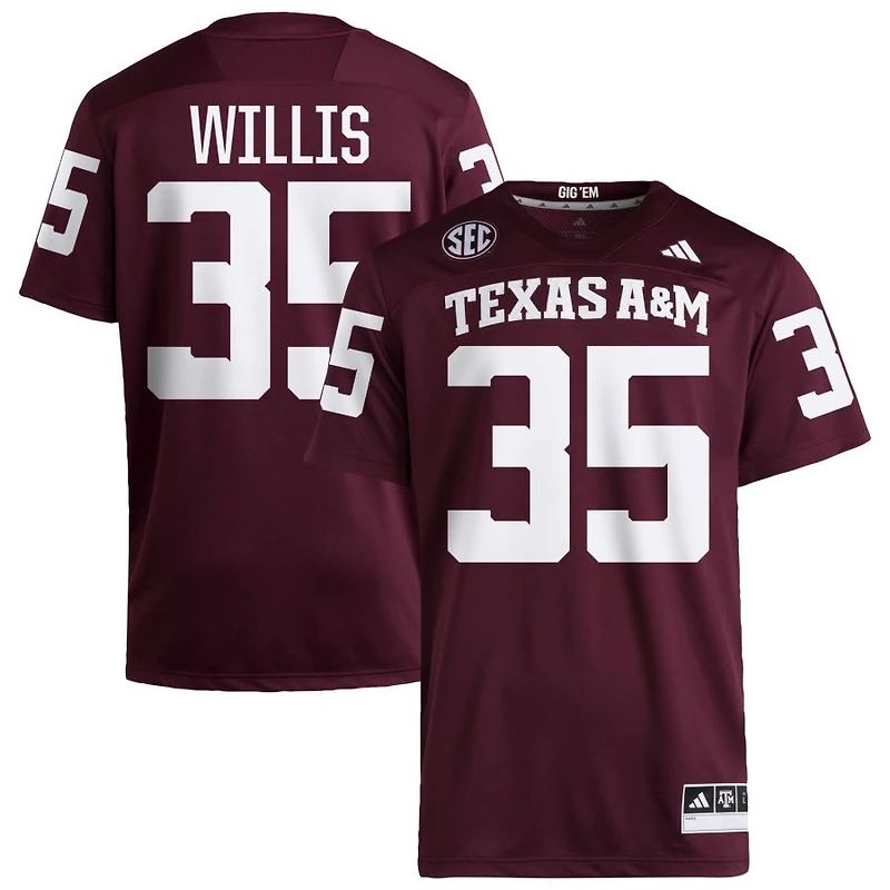 Isaiah Willis Men's adidas  Maroon Texas A&M Aggies NIL Pick-A-Player Home Premier Football Jersey