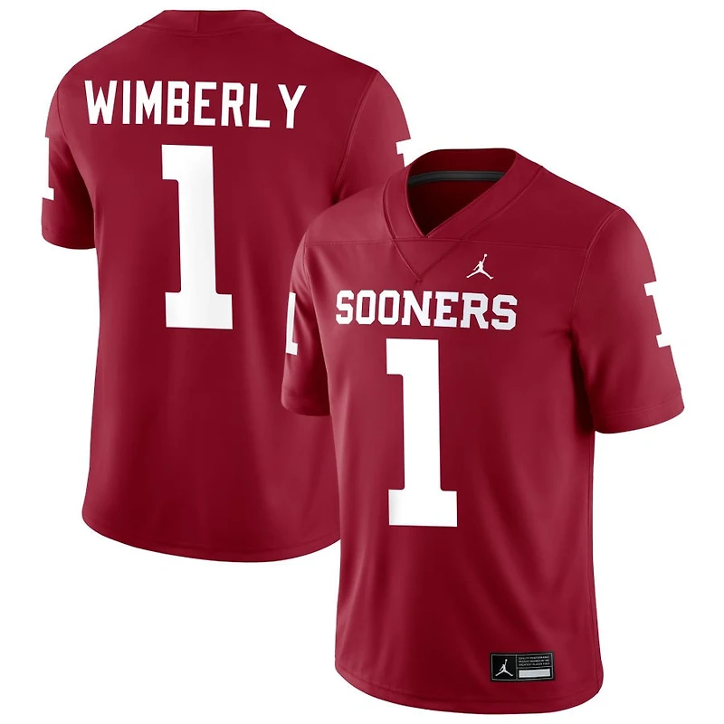 Marcus Wimberly Men's Jordan Brand Crimson Oklahoma Sooners NIL Pick-A-Player Football Replica Jersey