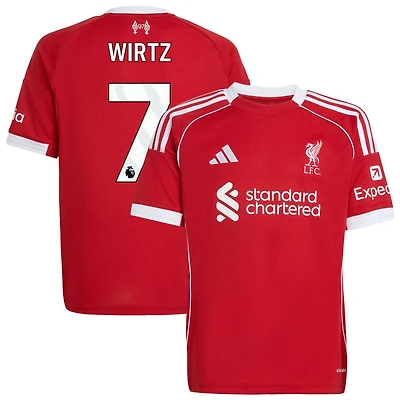 Florian Wirtz Youth adidas  Red Liverpool 2025/26 Home Custom Replica Jersey
