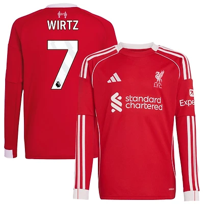 Florian Wirtz Youth adidas  Red Liverpool 2025/26 Home Custom Replica Long Sleeve Jersey