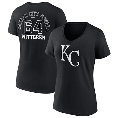 Women's Black Kansas City Royals Monochrome Personalized Name & Number V-Neck T-Shirt