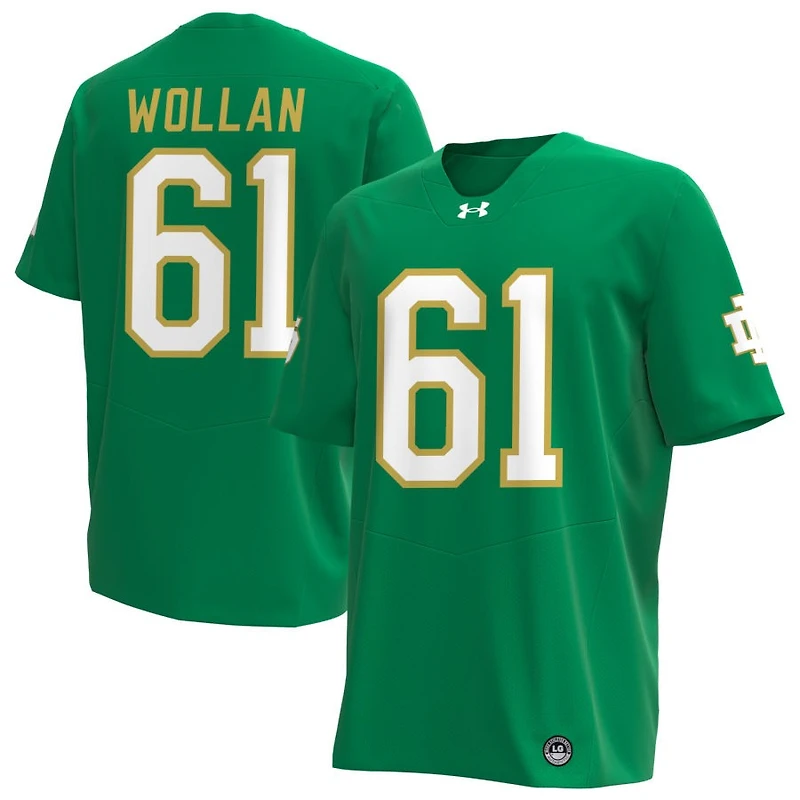 Robbie Wollan Men's Under Armour Kelly Green Notre Dame Fighting Irish Alternate NIL Pick-A-Player Replica Football Jersey