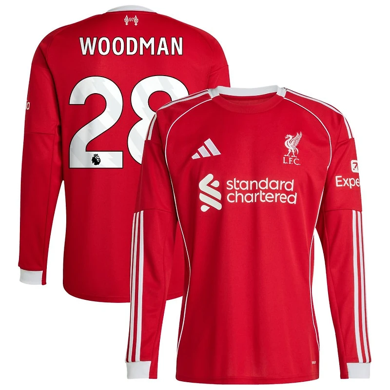 Freddie Woodman Men's adidas Red Liverpool 2025/26 Home Custom Replica Long Sleeve Jersey