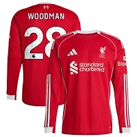 Freddie Woodman Men's adidas  Red Liverpool 2025/26 Home Custom Replica Long Sleeve Jersey