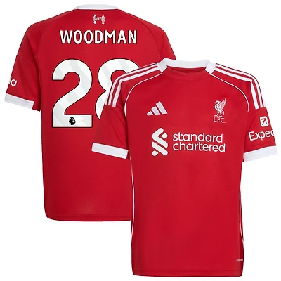 Freddie Woodman Youth adidas  Red Liverpool 2025/26 Home Custom Replica Jersey
