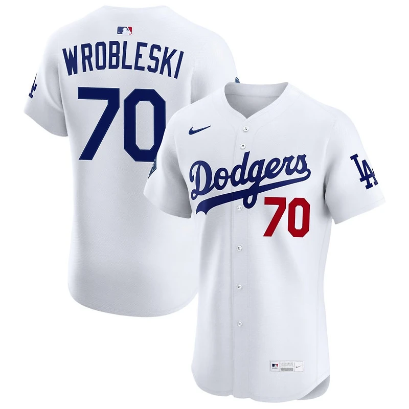 Justin Wrobleski Men's Nike White Los Angeles Dodgers Home Elite Sponsor Patch Custom Jersey