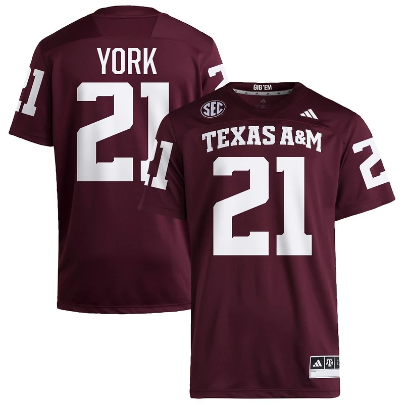 Taurean York Men's adidas  Maroon Texas A&M Aggies NIL Pick-A-Player Home Premier Football Jersey