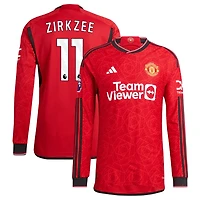 Joshua Zirkzee Men's adidas  Red Manchester United 2023/24 Home Authentic Custom Long Sleeve Jersey
