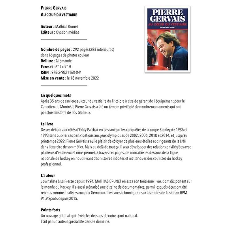 Pierre Gervais : Au cœur du vestiaire - Book