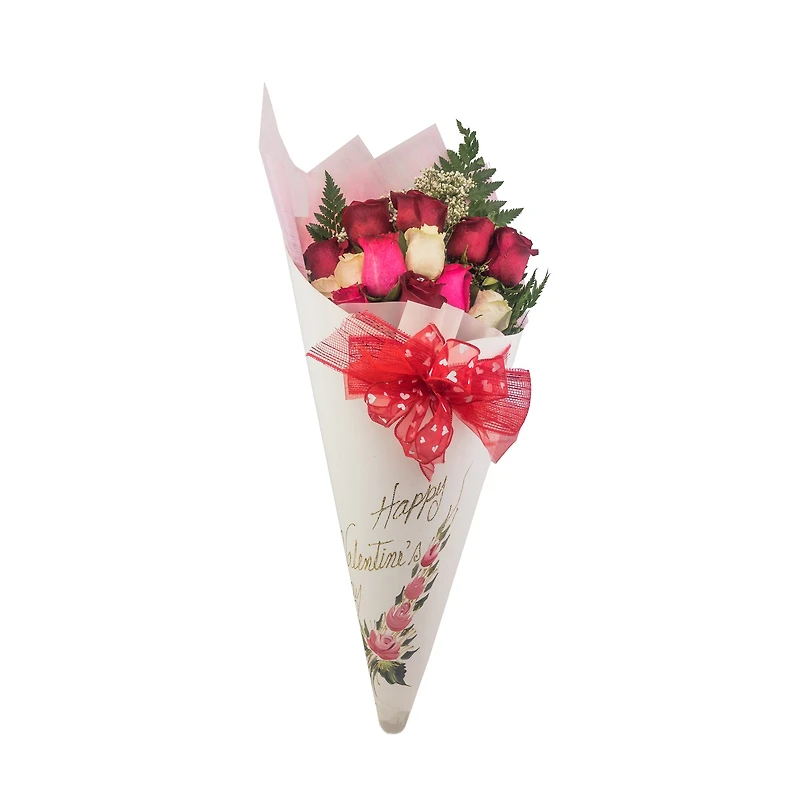 Long Stem Ecuadorian Roses Handpainted Decorative Cone
