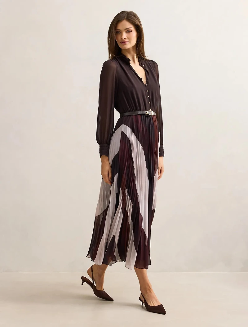 Anya Long Sleeve Pleated Midi Dress