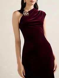 Jordana Asymmetric Velvet Maxi Dress