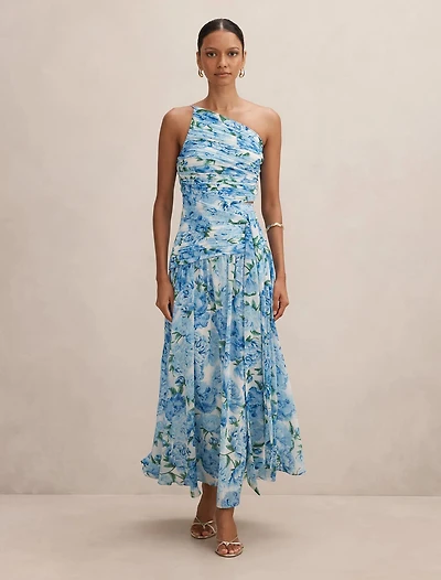 Connie Petite Ruched Asym Maxi