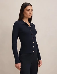 Selina Ribbed Knit Polo Top