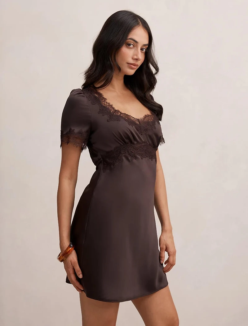 Marissa Lace Trim Satin Mini