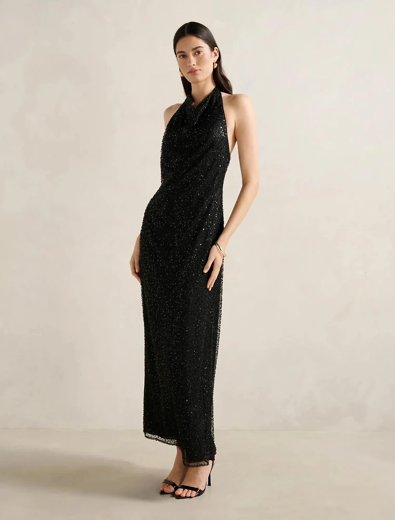 Miranda Sequin Halter Maxi Dress