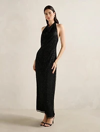 Miranda Sequin Halter Maxi Dress