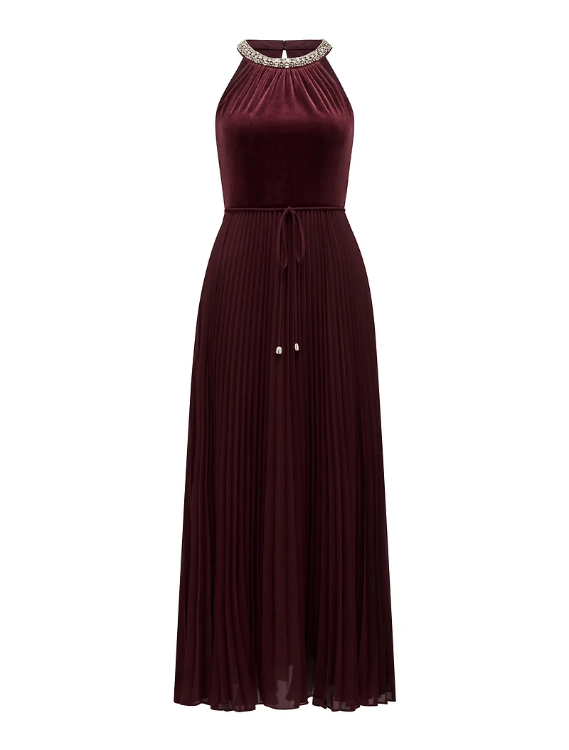 Gwen Petite Halter Neck Pleat Midi