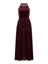 Gwen Petite Halter Neck Pleat Midi