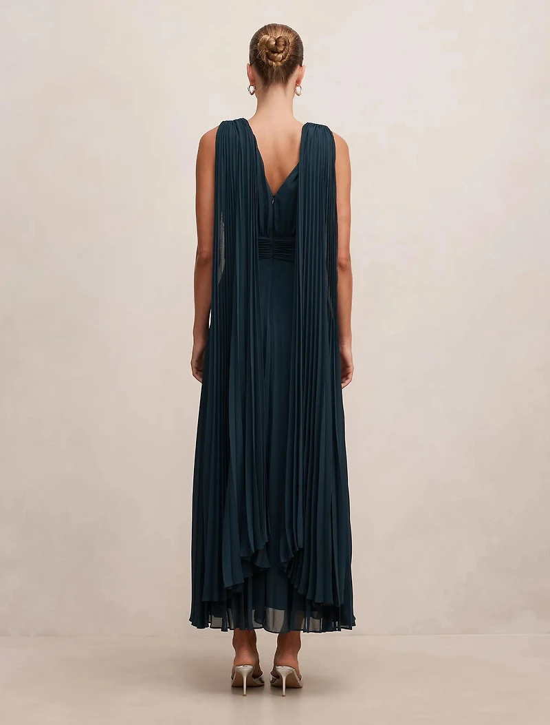 Leia Pleated Cape Maxi Dress