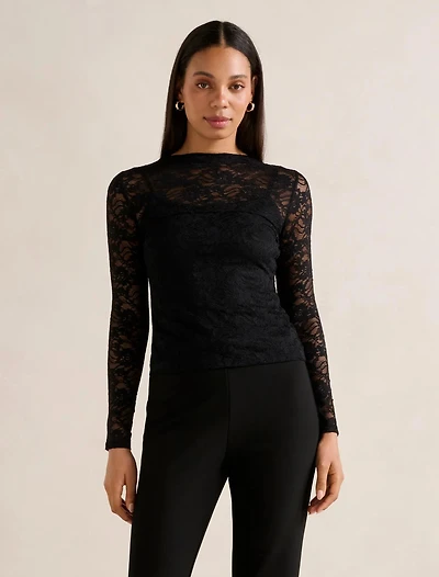 Henley High Neck Lace Top