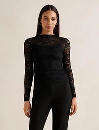 Henley High Neck Lace Top