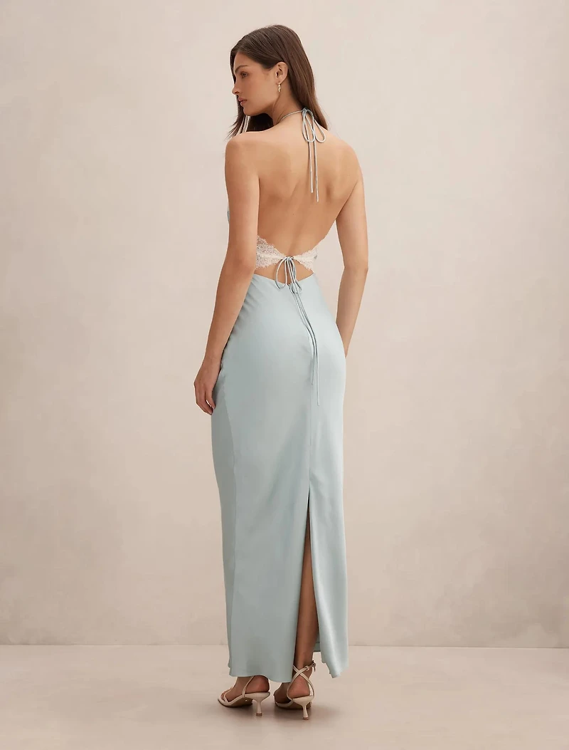 Kelli Lace Strappy Satin Maxi Dress