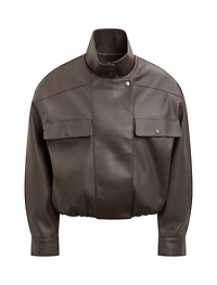 Angela Funnel Neck Faux Leather Bomber Jacket